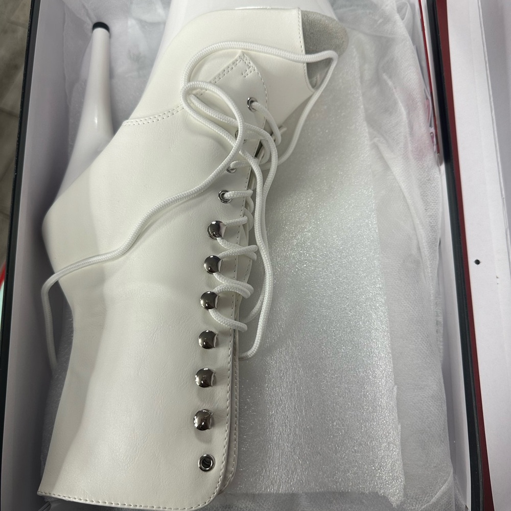 Pleaser White Lace-Up Heeled Boots